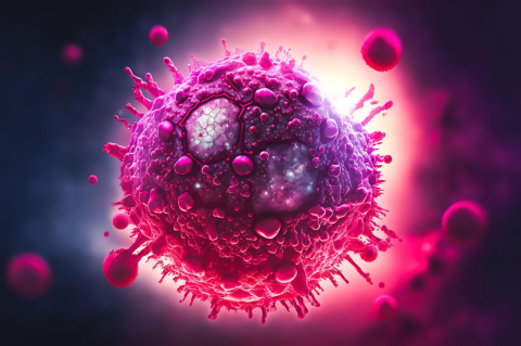 An illustration of the HIV virus magnified
