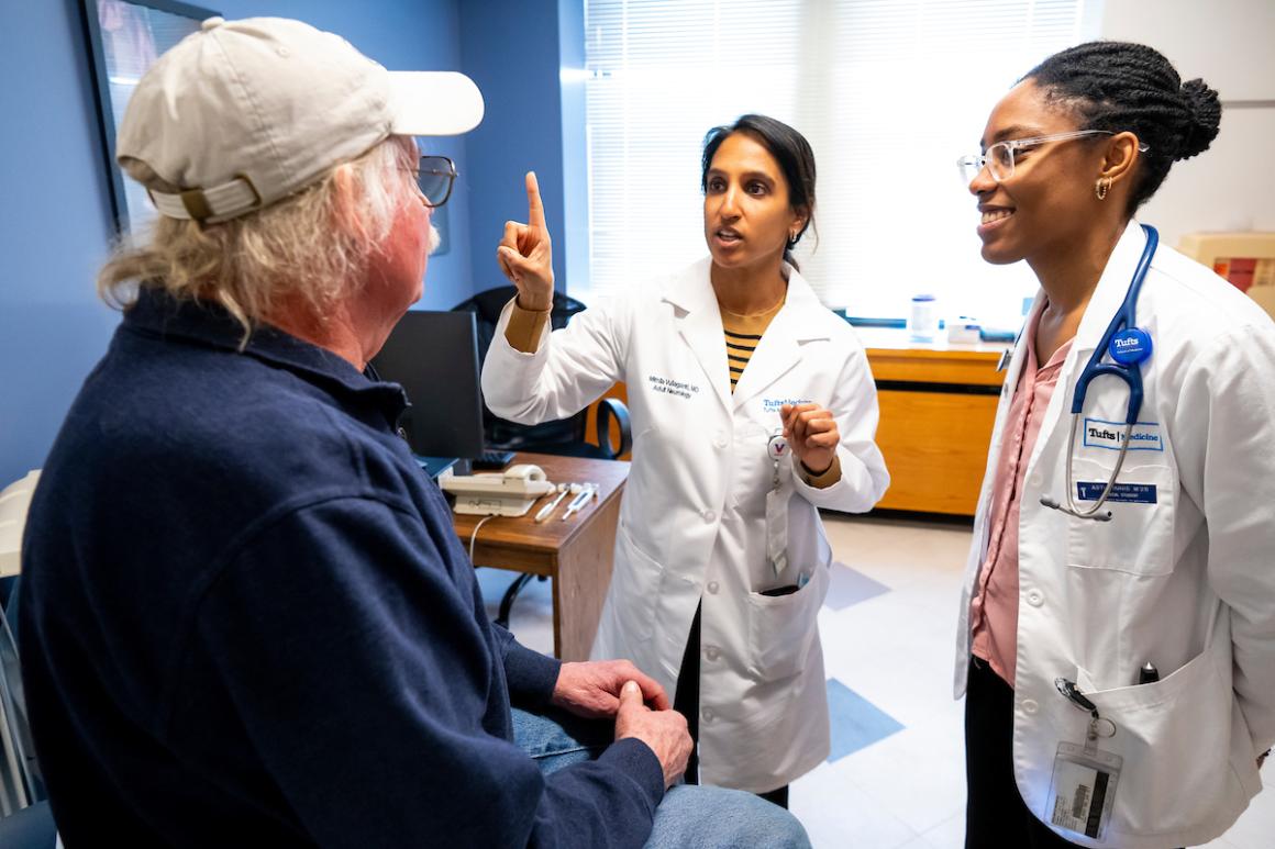 03/13/2025 - Boston, Mass. - Astia Innis, M25, and Dr. Mithila Vullaganti, see a patient during her rotation in Adult Neurology Department at Tufts Medical Center on March 13, 2025. (Alonso Nichols/Tufts University)