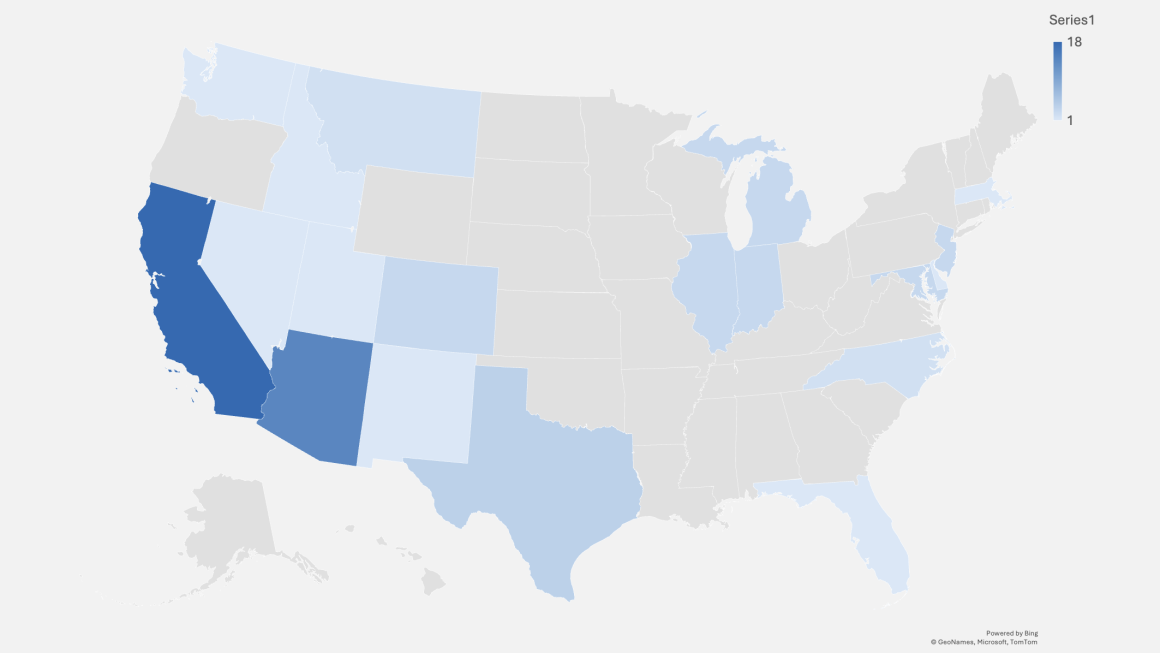Map showing where students live - DPT-Phoenix