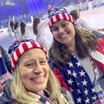Galley and Thorr pose while at the opening ceremony in USA apparel