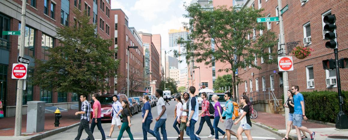 Students walking in Chinatown