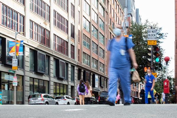 People walking on the street in downtown Boston