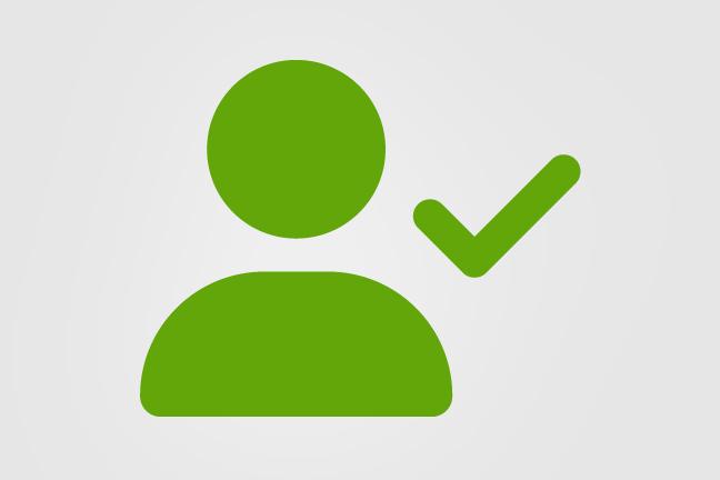 Green icon of person with check mark next to it