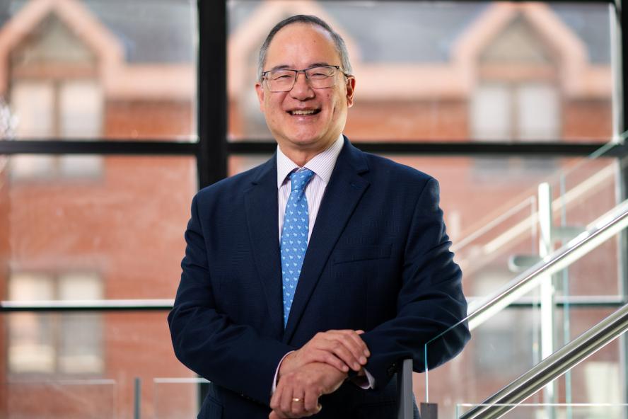 09/03/2024 - Boston, Mass. - Dr. Michael Chin, Dean of the School of Graduate and Biomedical Sciences (GSBS) at the Tufts University School of Medicine, poses for a portrait on September 3, 2024. (Alonso Nichols/Tufts University)