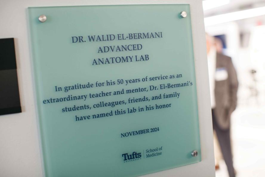 A plaque that reads Dr. Walid El-Bermani Advanced Anatomy Lab