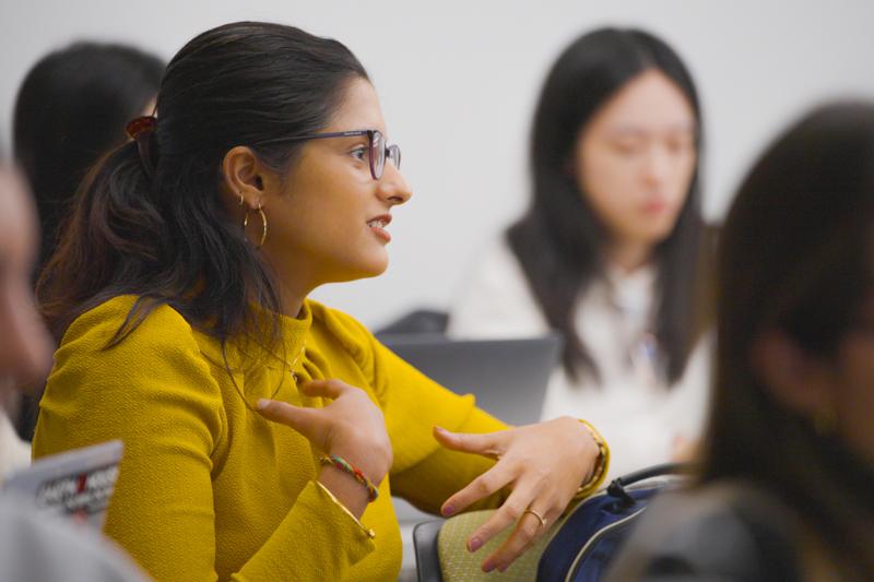 Tufts MPH student articulating in class
