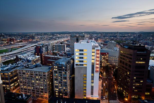 Tufts Boston Campus at twilight