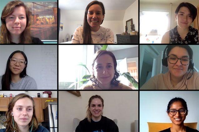 A grid of nine public health volunteers on Zoom