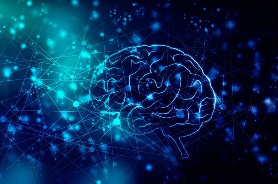 An abstract illustration of a brain on a background of neural connections.