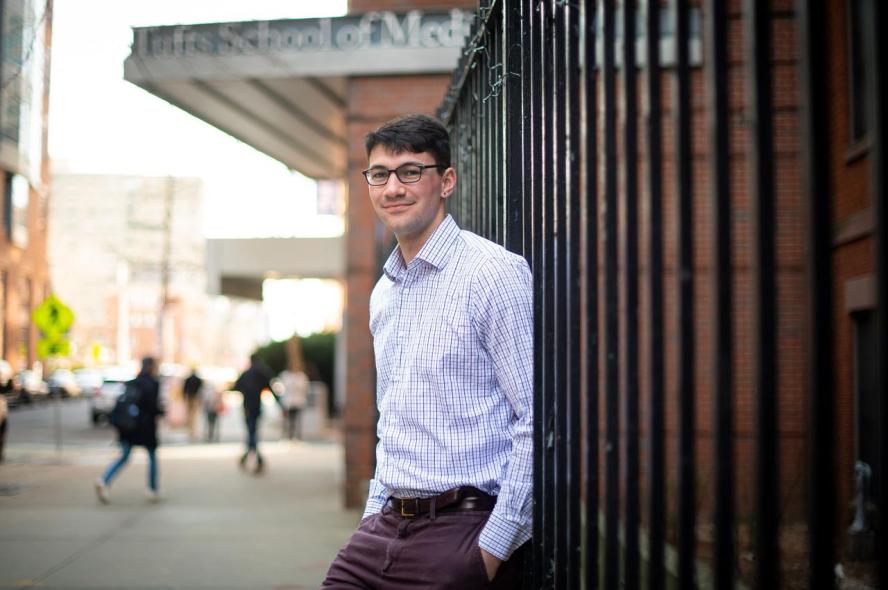 James Miller, M23, poses for a portrait outside the Med Ed building