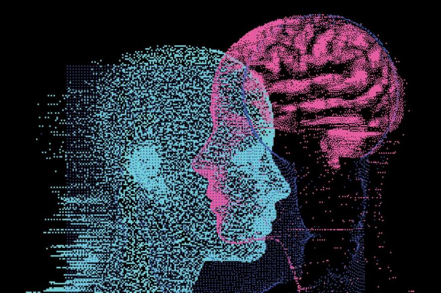 A pixelated illustration of a human head