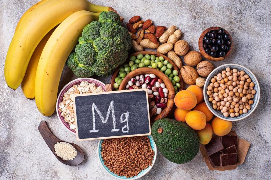 Foods high in magnesium, such as broccoli, avocado, legumes, nuts, and whole grains.