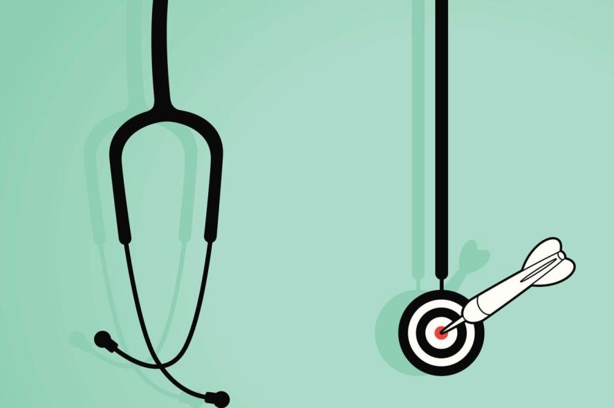 An illustration of a black stethoscope with a bullseye in the circular part of it.