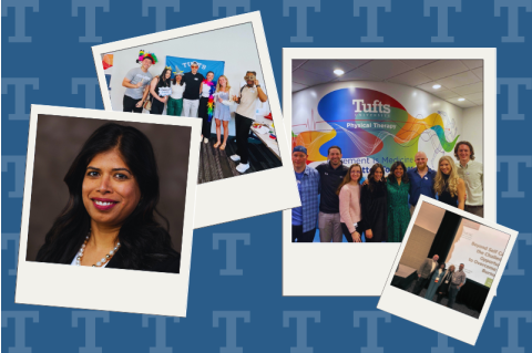 Collage of photos featuring Neeti with Tufts DPT students