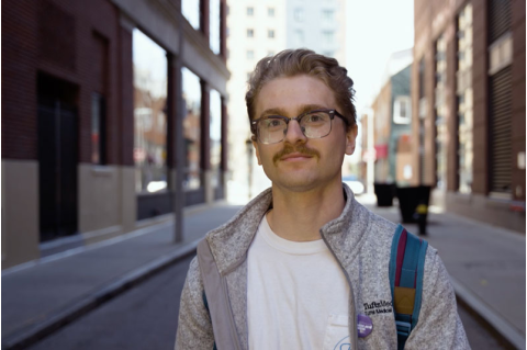 Rudy walks around downtown Boston