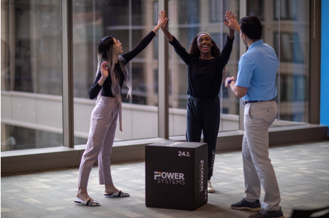 DPT students high five after during lab
