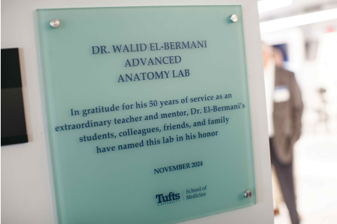 A plaque that reads Dr. Walid El-Bermani Advanced Anatomy Lab
