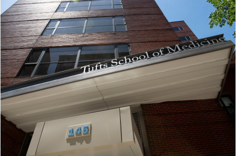 06/08/2020 - Boston, Mass. - The lettering above the Medical Education Building at the Tufts University School of Medicine on June 8, 2020. (Alonso Nichols/Tufts University)