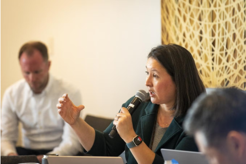 “There’s a big role for small AI where the question is: how do we use AI to accelerate progress in fields where we're really limited in resources, such as drug development and infectious diseases?” said the School of Medicine's Bree Aldridge at TIAI-Big Ideas Day. Photo: Alonso Nichols
