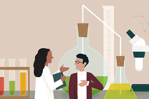 Illustration of two people in a lab