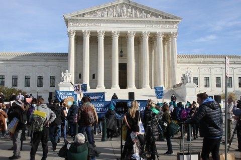 Demonstrators gathered outside the Supreme Court on December 1, the day the justices heard oral arguments in the Mississippi abortion law case.