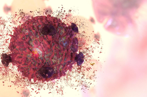 An illustration of a cancer cell self-destructing