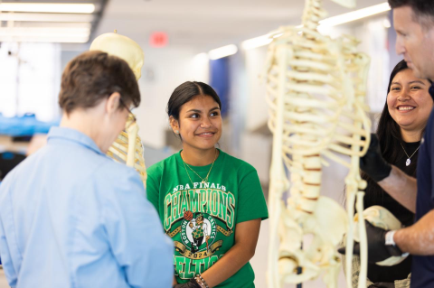 High school students in the anatomy lab at the School of Medicine during a summer program.
