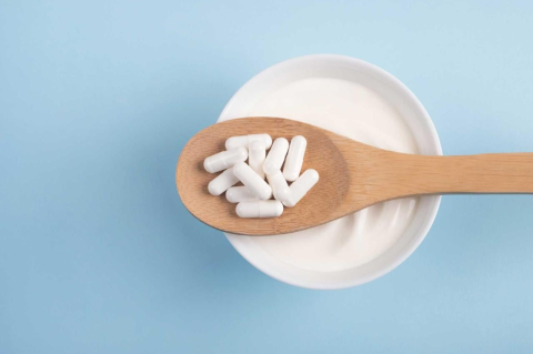 stock image of probiotics and yogurt