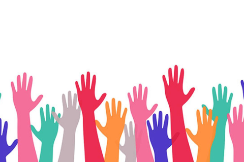 an illustration of a range of hands raised 