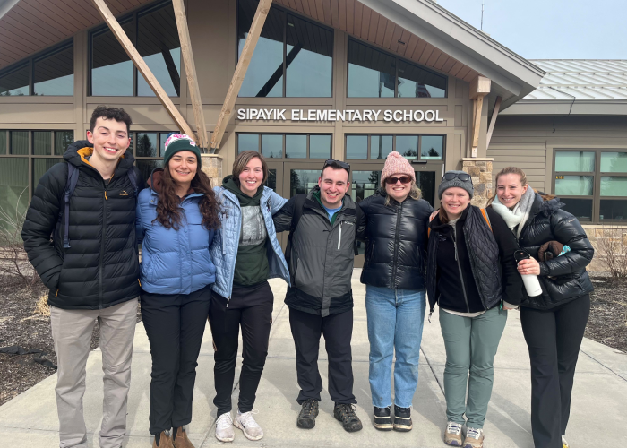TUSM Maine track students visit a school at Passamaquoddy Reservation.